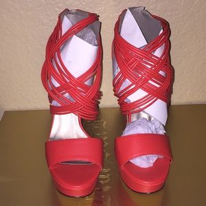 Coral Red strap heels